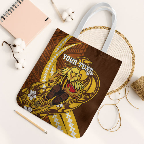 Personalized Hawthorn Hawks Tote Bag Polynesian Tribal Hawk Mascot With Hibiscus Flower Art