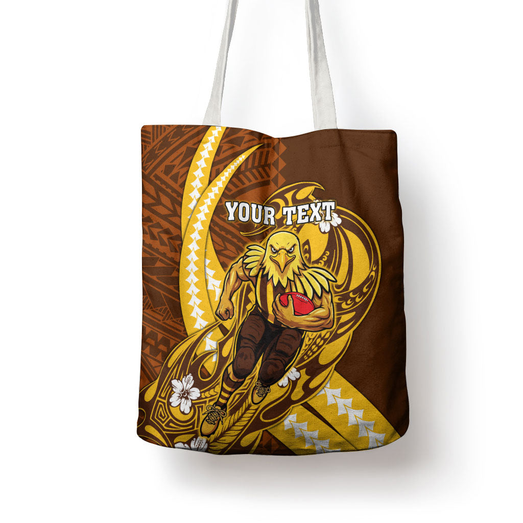 Personalized Hawthorn Hawks Tote Bag Polynesian Tribal Hawk Mascot With Hibiscus Flower Art