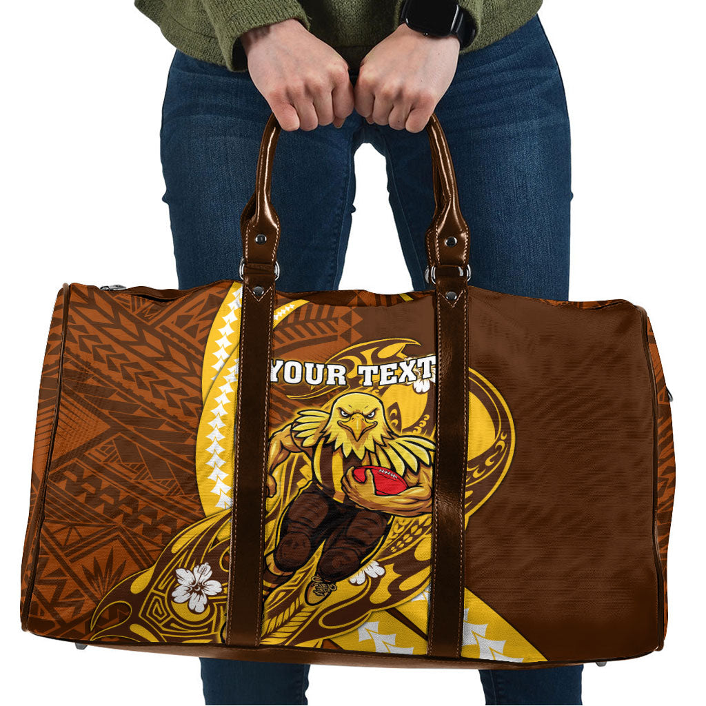 Personalized Hawthorn Hawks Travel Bag Polynesian Tribal Hawk Mascot With Hibiscus Flower Art