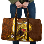 Personalized Hawthorn Hawks Travel Bag Polynesian Tribal Hawk Mascot With Hibiscus Flower Art