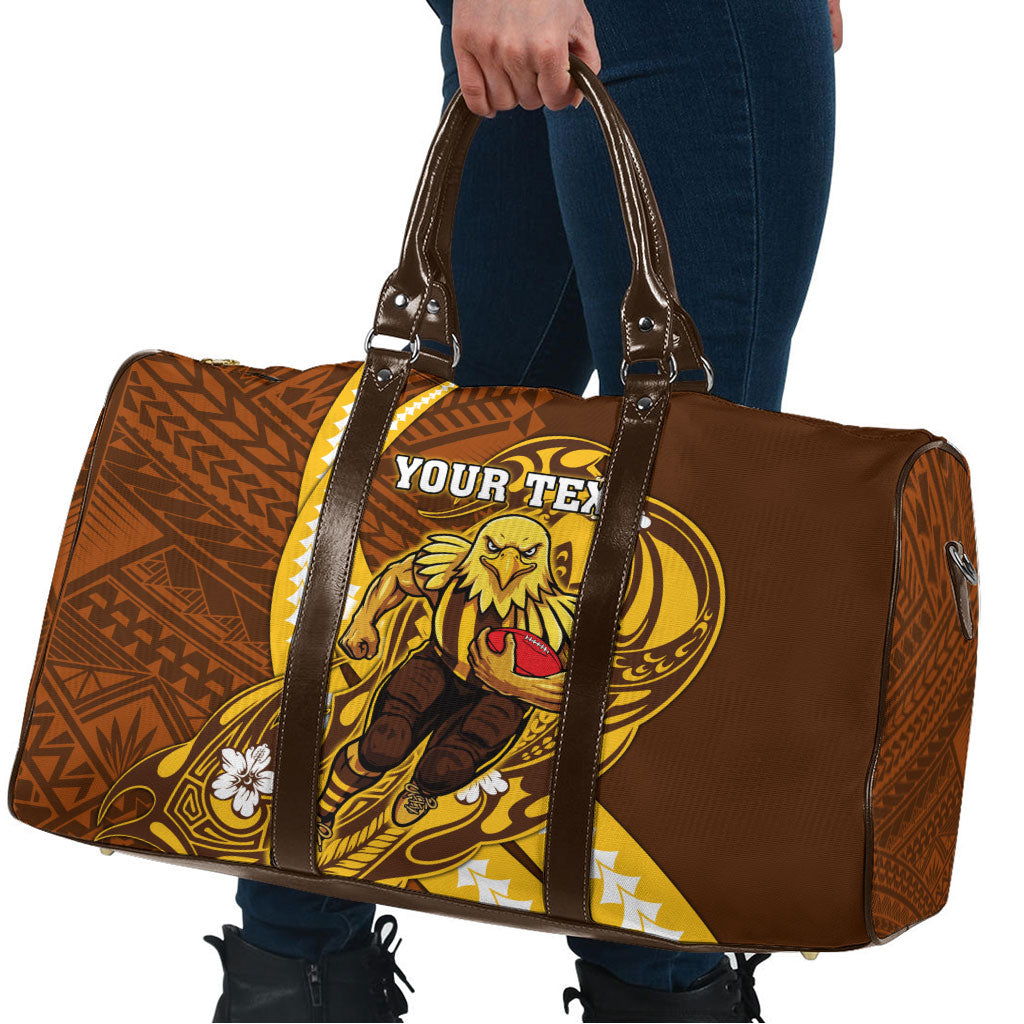 Personalized Hawthorn Hawks Travel Bag Polynesian Tribal Hawk Mascot With Hibiscus Flower Art