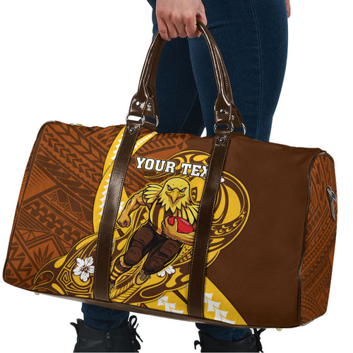 Personalized Hawthorn Hawks Travel Bag Polynesian Tribal Hawk Mascot With Hibiscus Flower Art