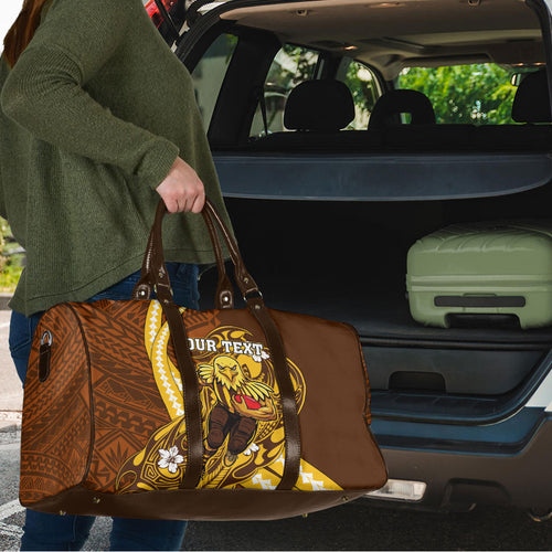 Personalized Hawthorn Hawks Travel Bag Polynesian Tribal Hawk Mascot With Hibiscus Flower Art