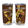 Personalized Hawthorn Hawks Tumbler Cup Polynesian Tribal Hawk Mascot With Hibiscus Flower Art