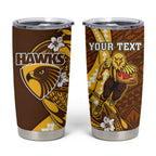 Personalized Hawthorn Hawks Tumbler Cup Polynesian Tribal Hawk Mascot With Hibiscus Flower Art