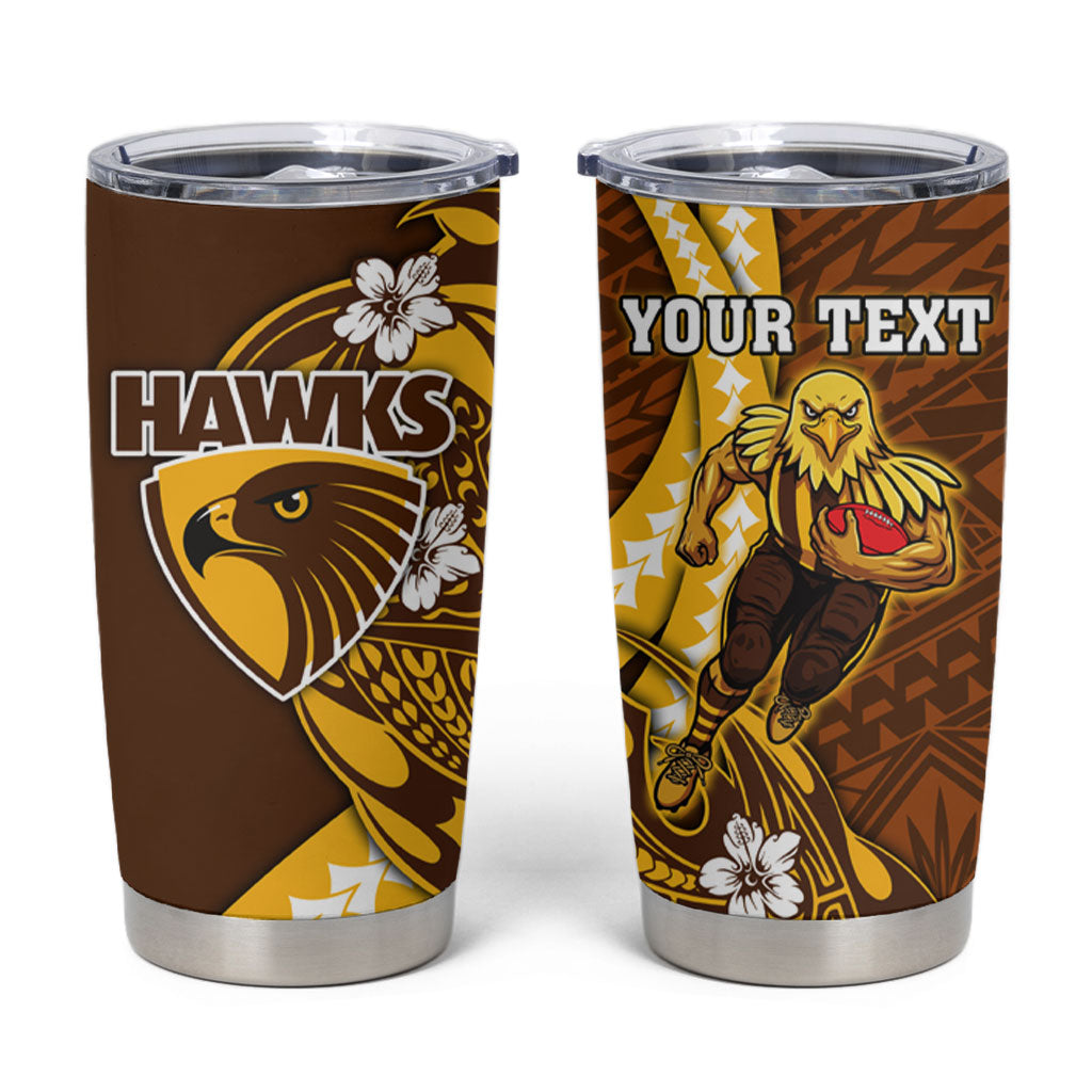 Personalized Hawthorn Hawks Tumbler Cup Polynesian Tribal Hawk Mascot With Hibiscus Flower Art