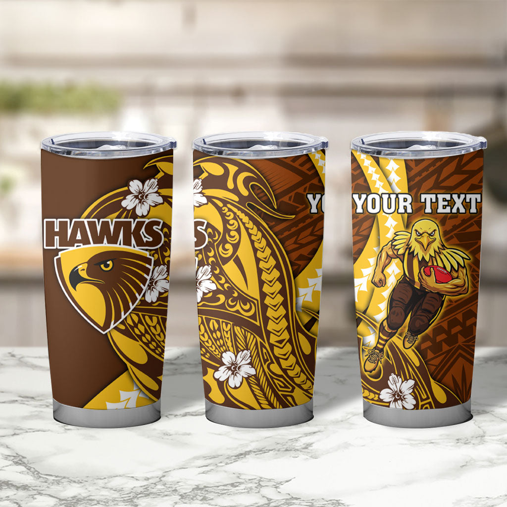 Personalized Hawthorn Hawks Tumbler Cup Polynesian Tribal Hawk Mascot With Hibiscus Flower Art
