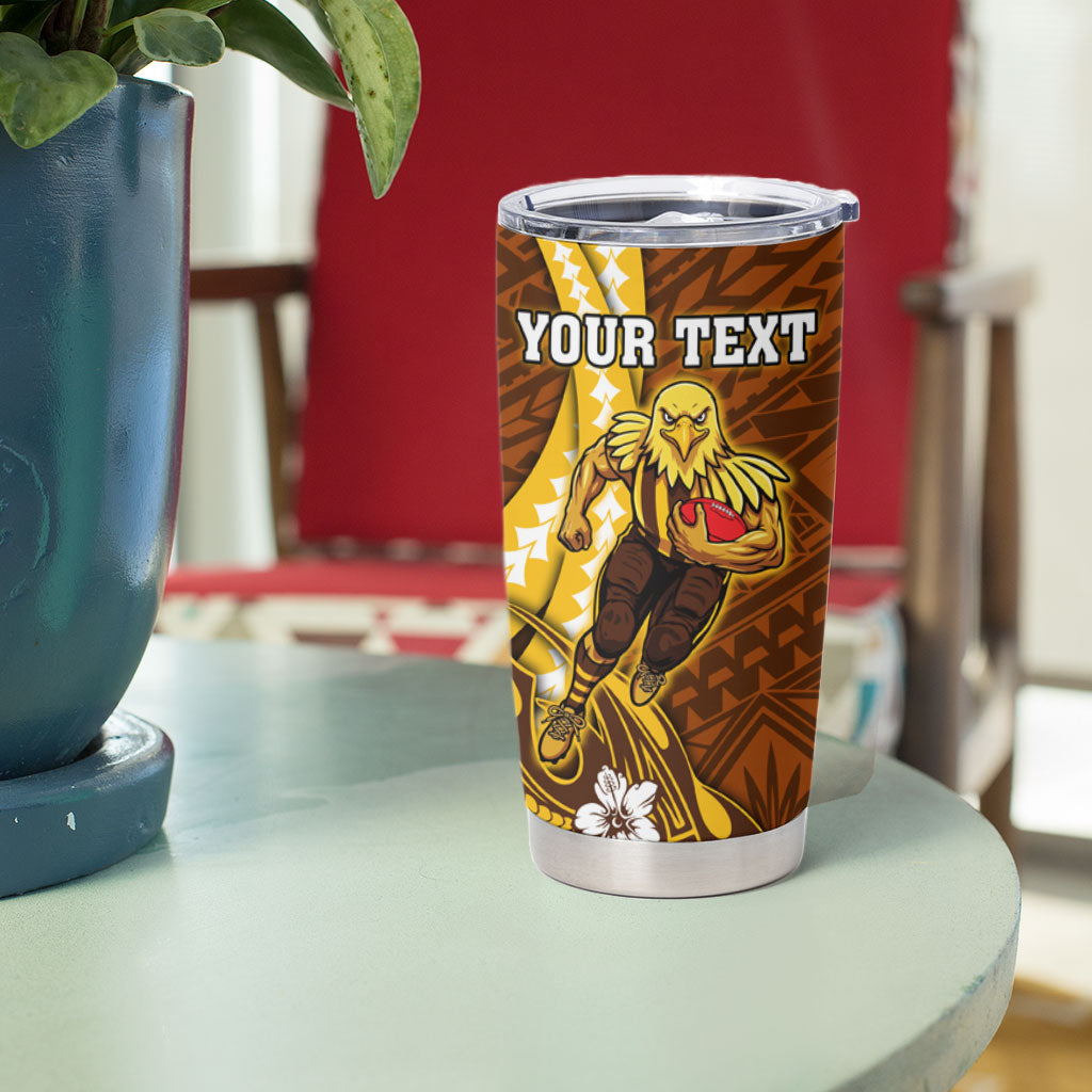 Personalized Hawthorn Hawks Tumbler Cup Polynesian Tribal Hawk Mascot With Hibiscus Flower Art