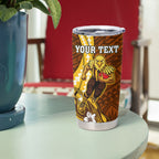 Personalized Hawthorn Hawks Tumbler Cup Polynesian Tribal Hawk Mascot With Hibiscus Flower Art