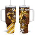 Personalized Hawthorn Hawks Tumbler With Handle Polynesian Tribal Hawk Mascot With Hibiscus Flower Art
