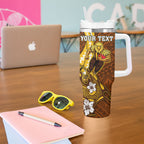 Personalized Hawthorn Hawks Tumbler With Handle Polynesian Tribal Hawk Mascot With Hibiscus Flower Art
