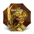 Personalized Hawthorn Hawks Umbrella Polynesian Tribal Hawk Mascot With Hibiscus Flower Art