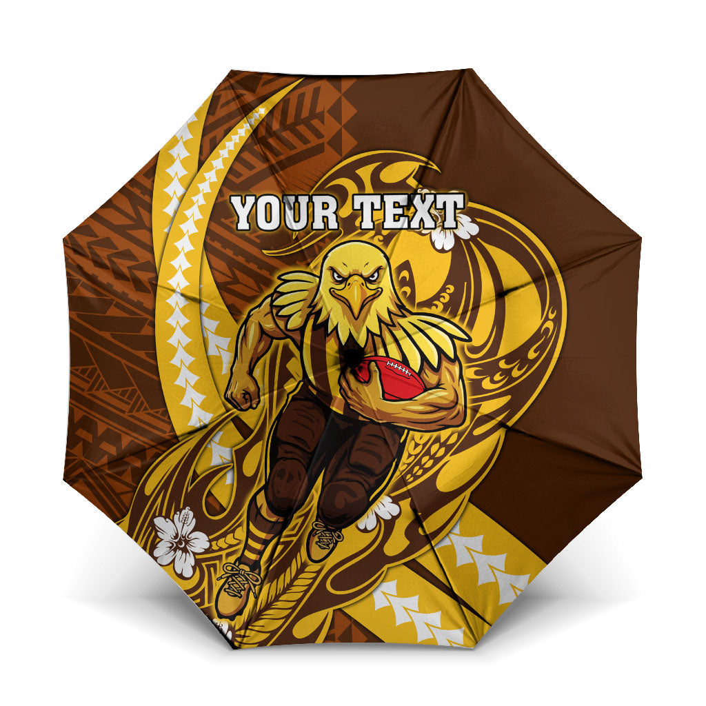 Personalized Hawthorn Hawks Umbrella Polynesian Tribal Hawk Mascot With Hibiscus Flower Art