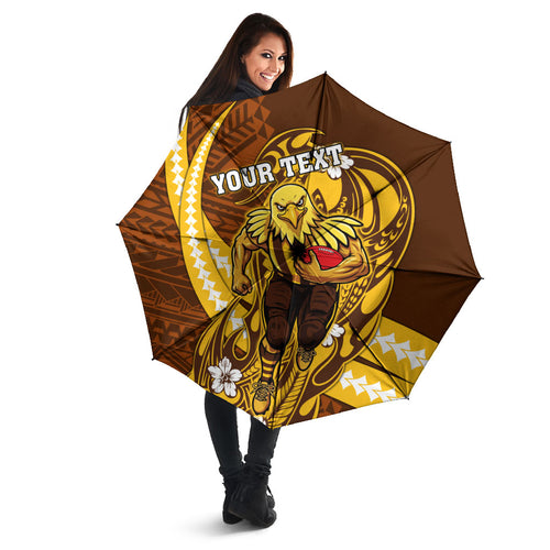 Personalized Hawthorn Hawks Umbrella Polynesian Tribal Hawk Mascot With Hibiscus Flower Art