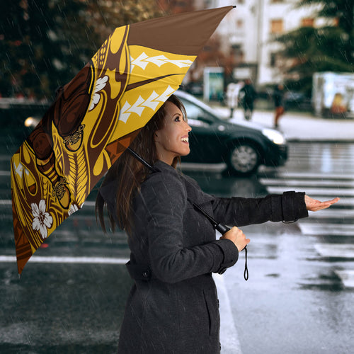Personalized Hawthorn Hawks Umbrella Polynesian Tribal Hawk Mascot With Hibiscus Flower Art
