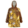 Personalized Hawthorn Hawks Wearable Blanket Hoodie Polynesian Tribal Hawk Mascot With Hibiscus Flower Art