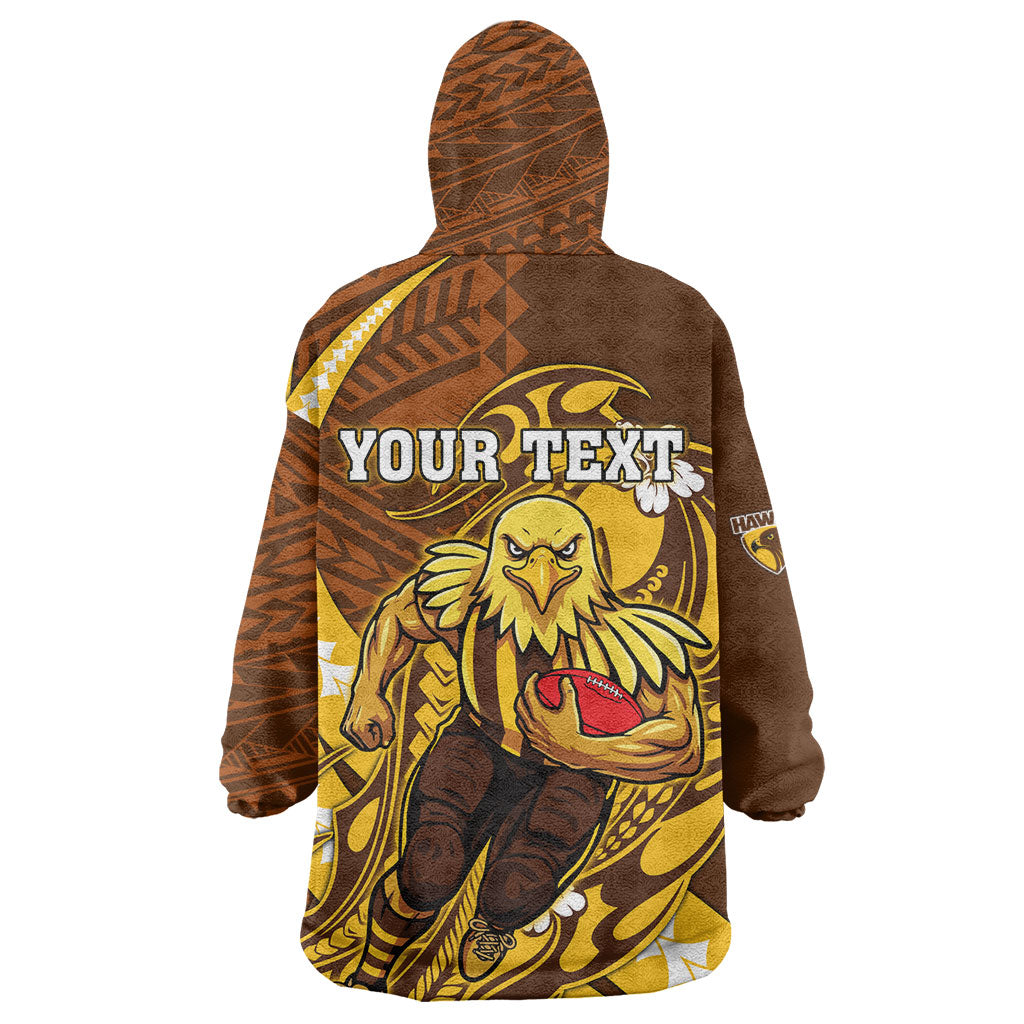 Personalized Hawthorn Hawks Wearable Blanket Hoodie Polynesian Tribal Hawk Mascot With Hibiscus Flower Art