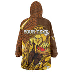 Personalized Hawthorn Hawks Wearable Blanket Hoodie Polynesian Tribal Hawk Mascot With Hibiscus Flower Art