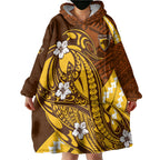 Personalized Hawthorn Hawks Wearable Blanket Hoodie Polynesian Tribal Hawk Mascot With Hibiscus Flower Art