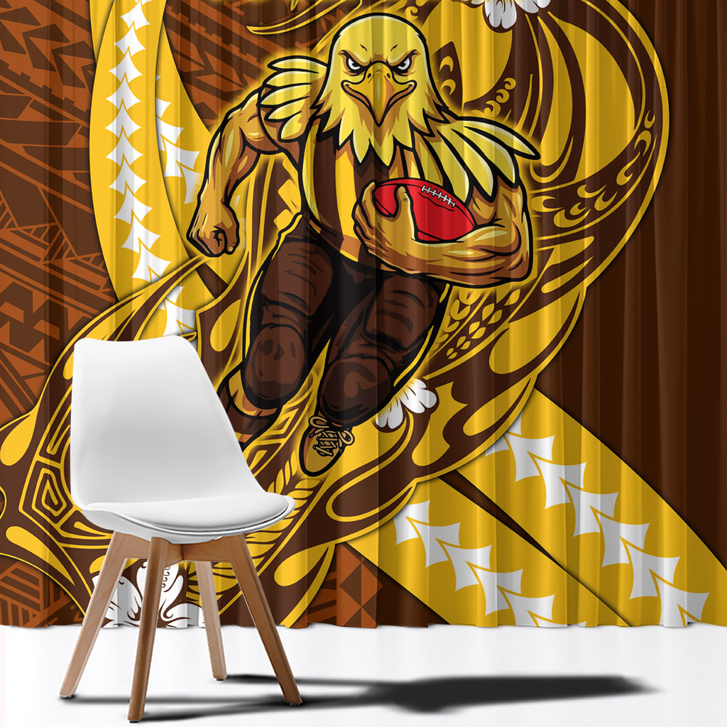 Personalized Hawthorn Hawks Window Curtain Polynesian Tribal Hawk Mascot With Hibiscus Flower Art