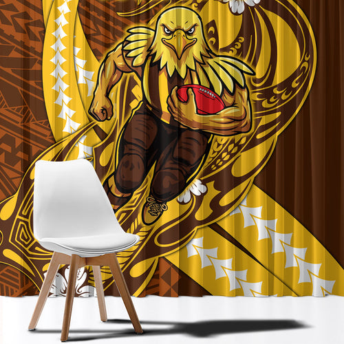 Personalized Hawthorn Hawks Window Curtain Polynesian Tribal Hawk Mascot With Hibiscus Flower Art