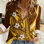 Personalized Hawthorn Hawks Women Casual Shirt Polynesian Tribal Hawk Mascot With Hibiscus Flower Art