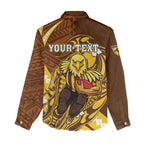Personalized Hawthorn Hawks Women Casual Shirt Polynesian Tribal Hawk Mascot With Hibiscus Flower Art