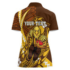 Personalized Hawthorn Hawks Women Polo Shirt Polynesian Tribal Hawk Mascot With Hibiscus Flower Art