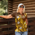 Personalized Hawthorn Hawks Women Polo Shirt Polynesian Tribal Hawk Mascot With Hibiscus Flower Art