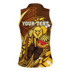 Personalized Hawthorn Hawks Women Sleeveless Polo Shirt Polynesian Tribal Hawk Mascot With Hibiscus Flower Art