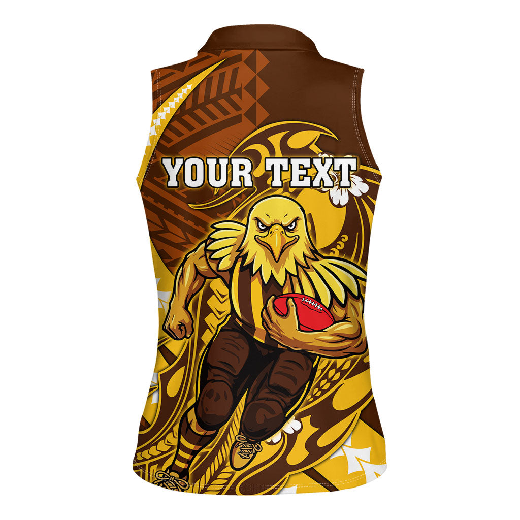 Personalized Hawthorn Hawks Women Sleeveless Polo Shirt Polynesian Tribal Hawk Mascot With Hibiscus Flower Art