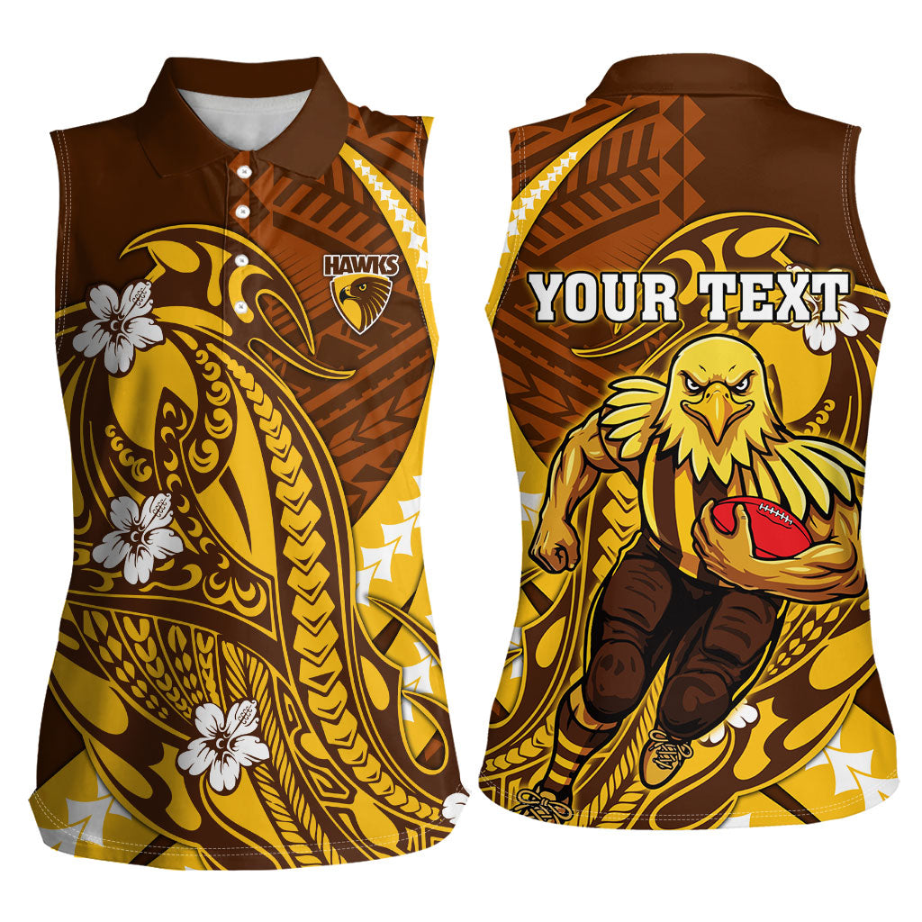 Personalized Hawthorn Hawks Women Sleeveless Polo Shirt Polynesian Tribal Hawk Mascot With Hibiscus Flower Art