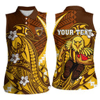 Personalized Hawthorn Hawks Women Sleeveless Polo Shirt Polynesian Tribal Hawk Mascot With Hibiscus Flower Art