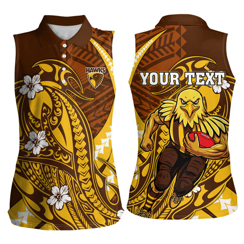 Personalized Hawthorn Hawks Women Sleeveless Polo Shirt Polynesian Tribal Hawk Mascot With Hibiscus Flower Art