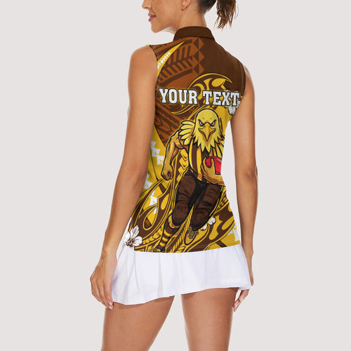 Personalized Hawthorn Hawks Women Sleeveless Polo Shirt Polynesian Tribal Hawk Mascot With Hibiscus Flower Art