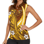 Personalized Hawthorn Hawks Women Sleeveless Polo Shirt Polynesian Tribal Hawk Mascot With Hibiscus Flower Art