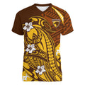 Personalized Hawthorn Hawks Women V-Neck T-Shirt Polynesian Tribal Hawk Mascot With Hibiscus Flower Art