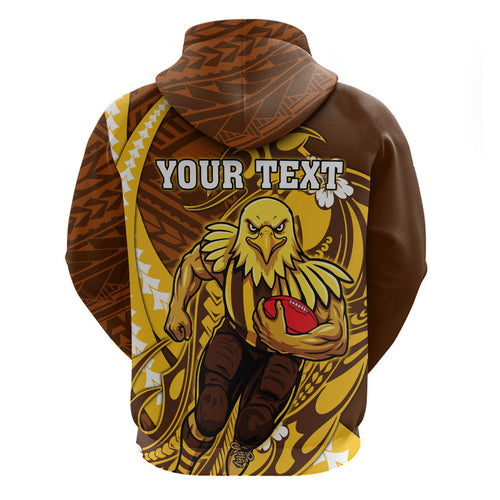 Personalized Hawthorn Hawks Zip Hoodie Polynesian Tribal Hawk Mascot With Hibiscus Flower Art