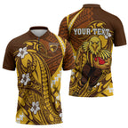 Personalized Hawthorn Hawks Zipper Polo Shirt Polynesian Tribal Hawk Mascot With Hibiscus Flower Art