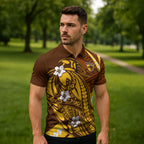 Personalized Hawthorn Hawks Zipper Polo Shirt Polynesian Tribal Hawk Mascot With Hibiscus Flower Art
