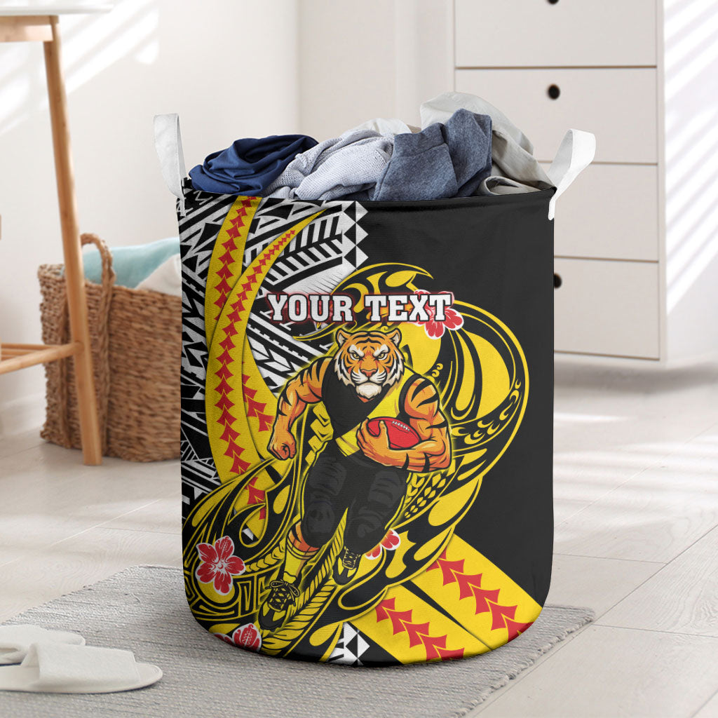 Personalized Richmond Tigers Laundry Basket Polynesian Tribal Tiger Mascot With Hibiscus Floral Art