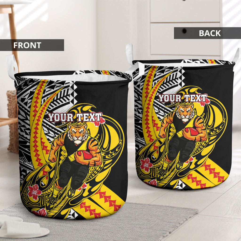 Personalized Richmond Tigers Laundry Basket Polynesian Tribal Tiger Mascot With Hibiscus Floral Art