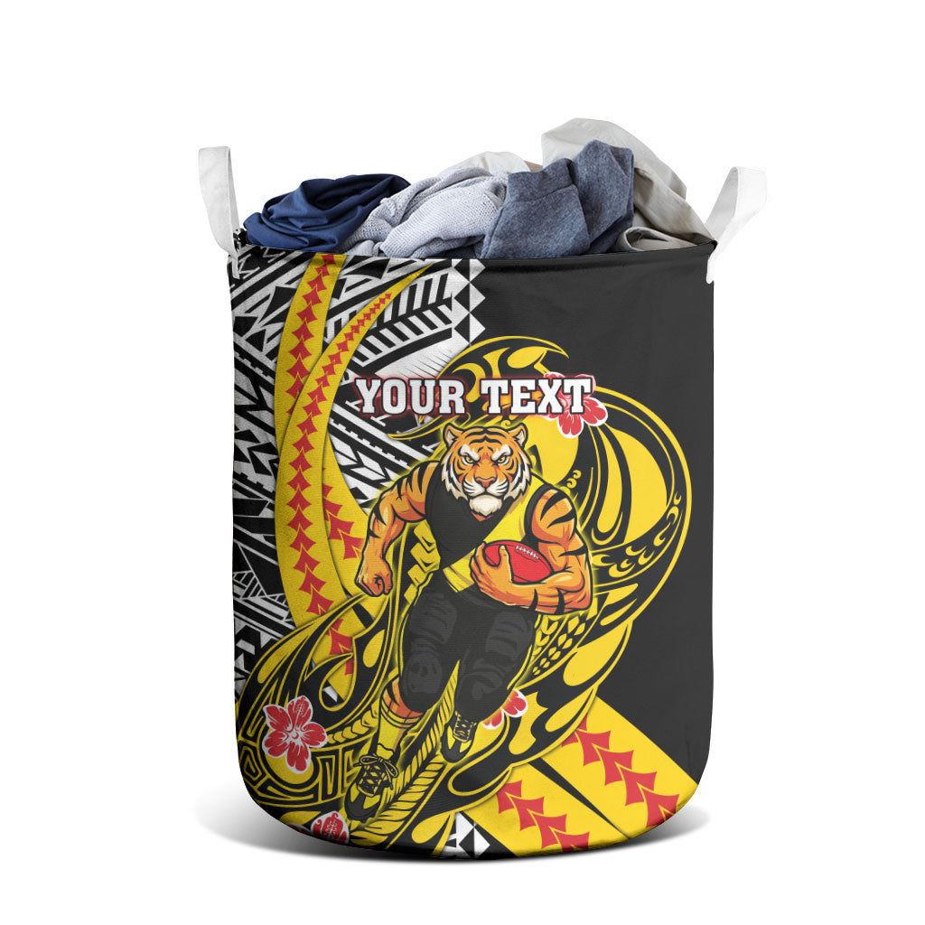Personalized Richmond Tigers Laundry Basket Polynesian Tribal Tiger Mascot With Hibiscus Floral Art