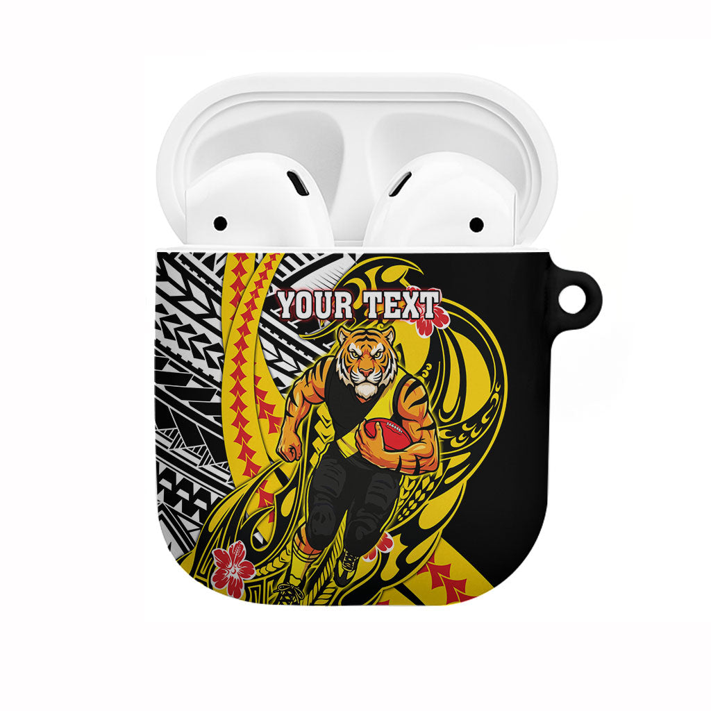 Personalized Richmond Tigers AirPods Case Polynesian Tribal Tiger Mascot With Hibiscus Floral Art