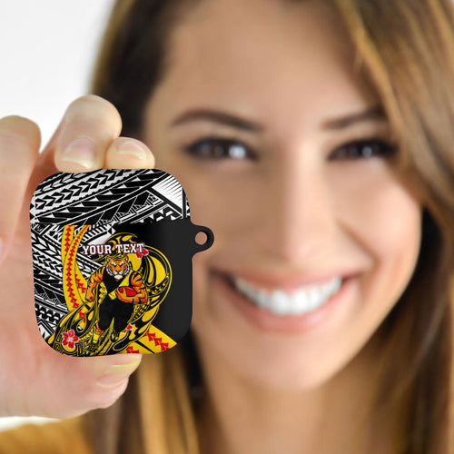 Personalized Richmond Tigers AirPods Case Polynesian Tribal Tiger Mascot With Hibiscus Floral Art