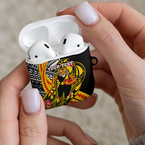 Personalized Richmond Tigers AirPods Case Polynesian Tribal Tiger Mascot With Hibiscus Floral Art