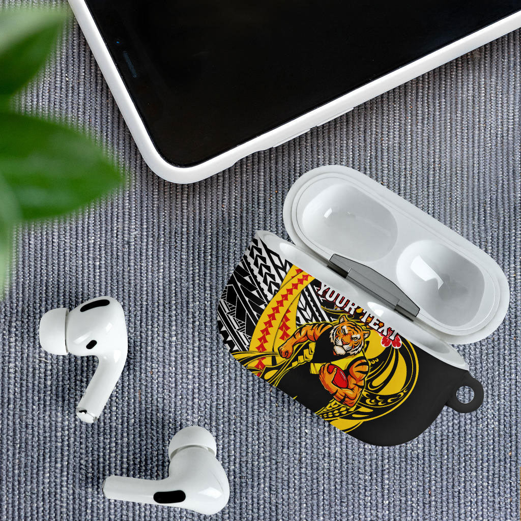 Personalized Richmond Tigers AirPods Case Polynesian Tribal Tiger Mascot With Hibiscus Floral Art