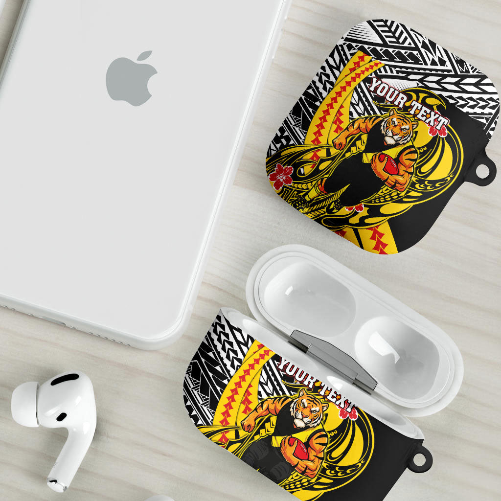 Personalized Richmond Tigers AirPods Case Polynesian Tribal Tiger Mascot With Hibiscus Floral Art