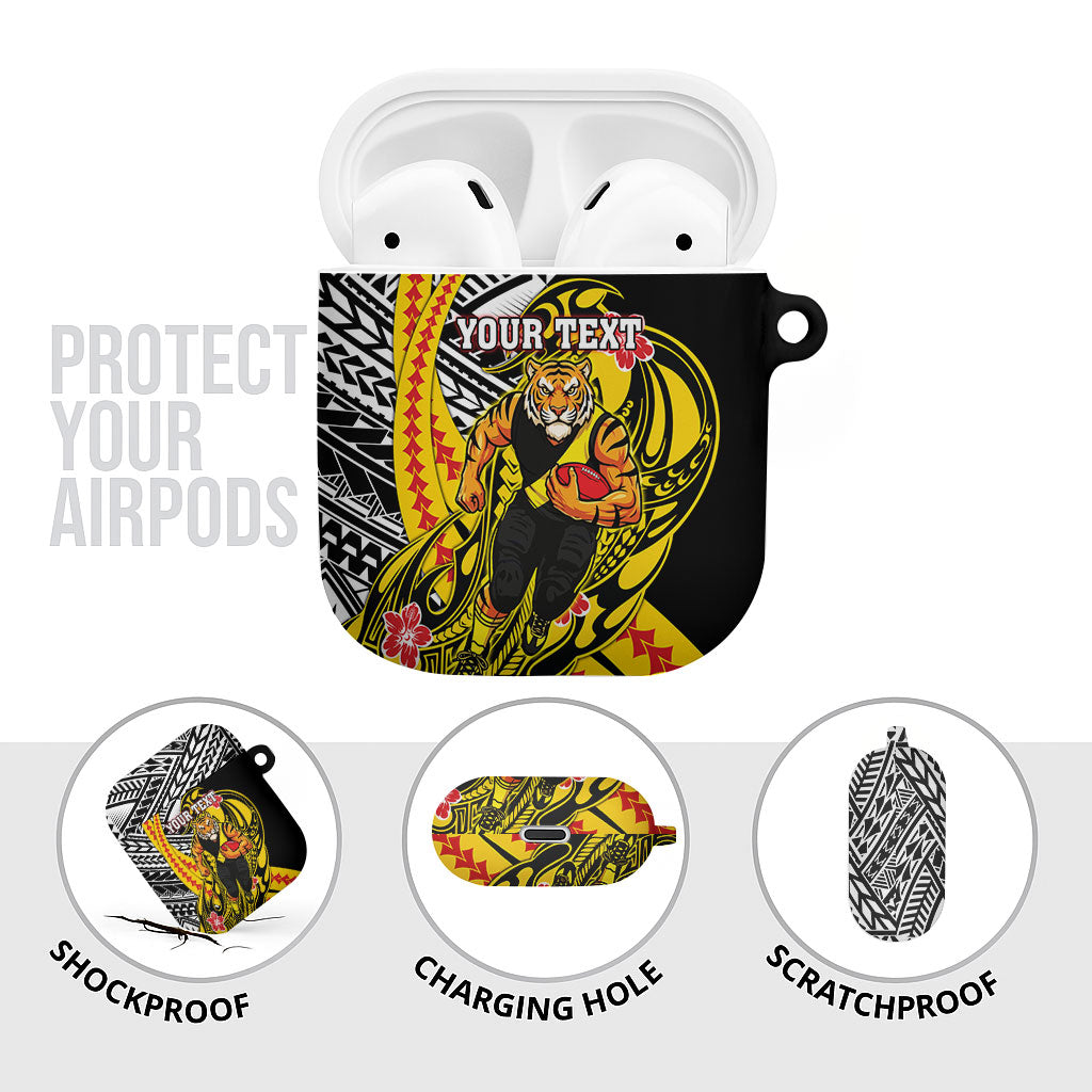 Personalized Richmond Tigers AirPods Case Polynesian Tribal Tiger Mascot With Hibiscus Floral Art