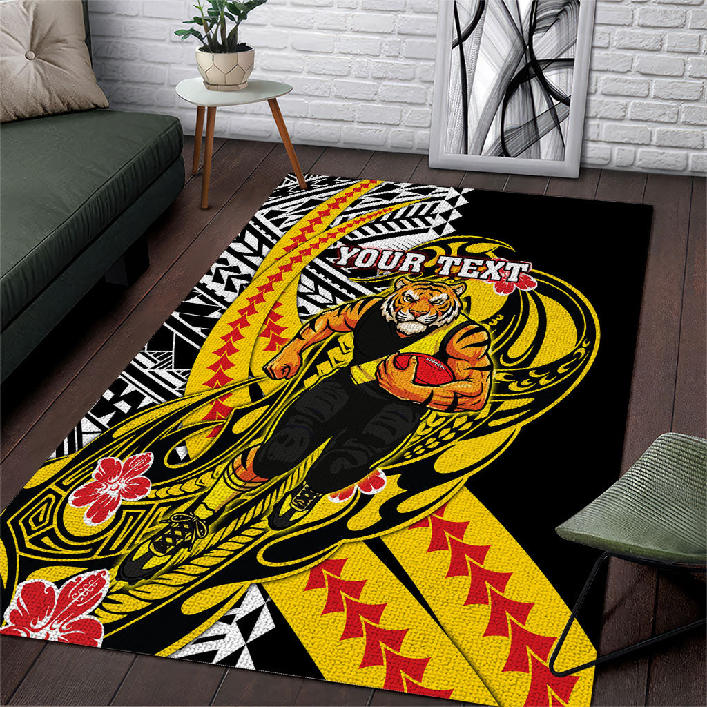 Personalized Richmond Tigers Area Rug Polynesian Tribal Tiger Mascot With Hibiscus Floral Art